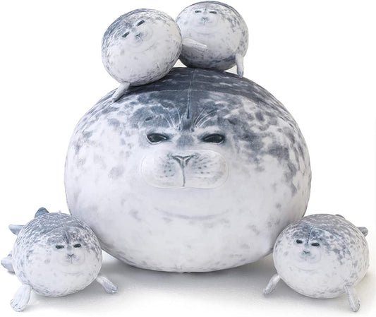 Chubby Seal Pillow Plush with 4 Baby Seal Plushies Included