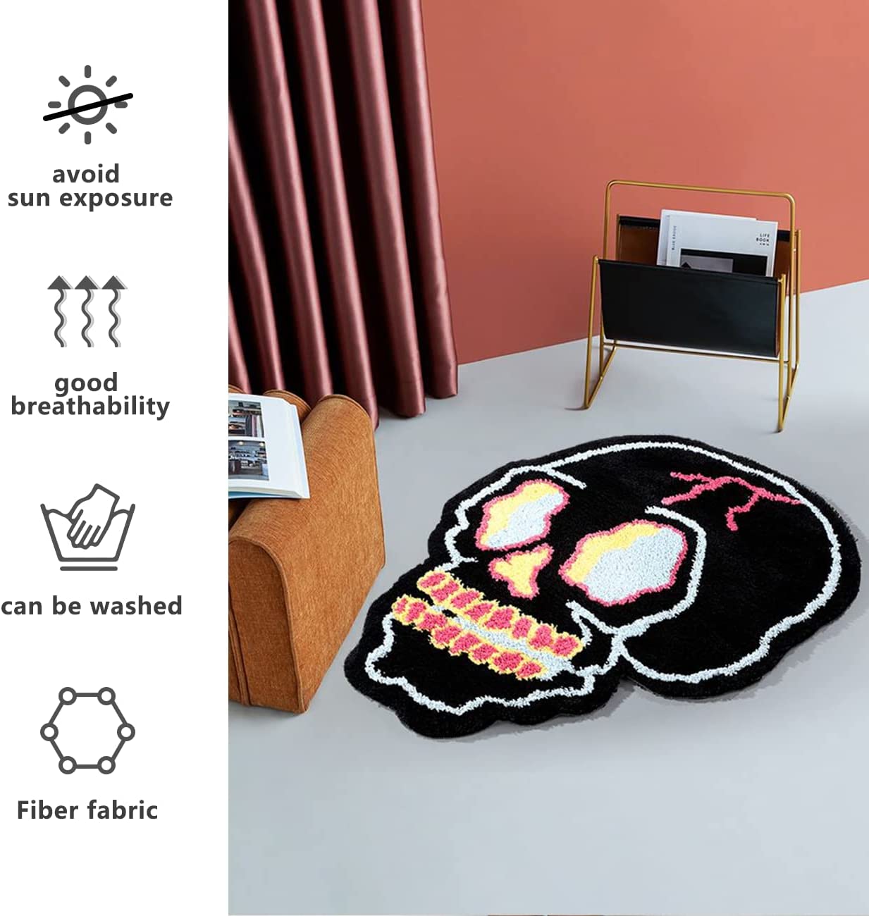 Neon Black Skull Rug