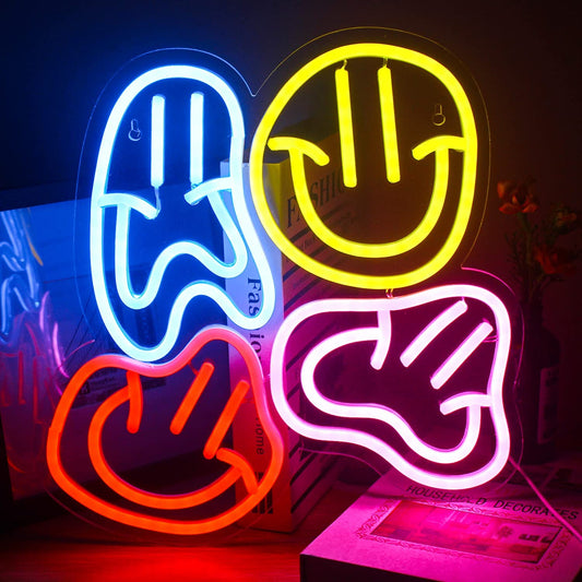 Distorted Smiley Faces Neon Sign